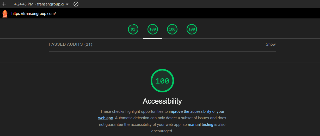 100% accessibility score from Lighthouse