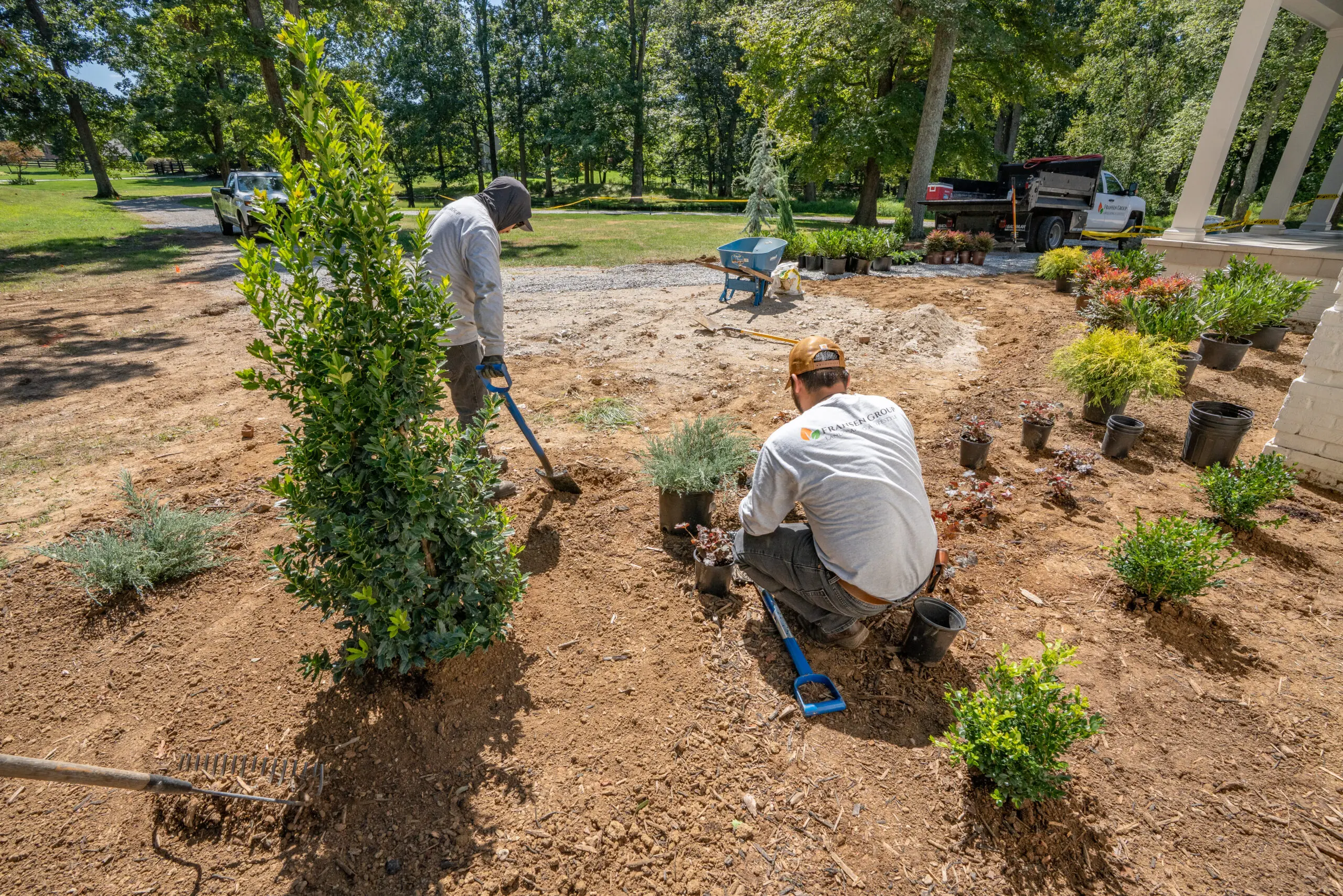 The Fransen Group installing vegetation in a residential lawn