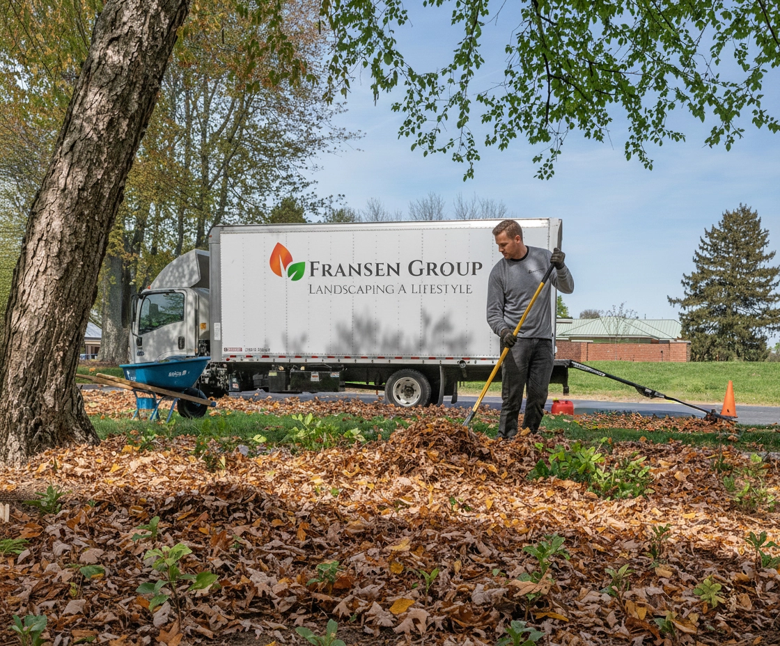 The Fransen Group Landscaping Company removing leaves